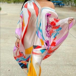 Multicolored caftan, swim cover up.